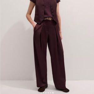 ME+EM Deep Burgundy Wide-Leg Trousers